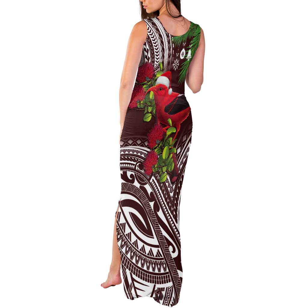Christmas Hawaii with I'iwi Bird Tank Maxi Dress Aloha Mele Kalikimaka - Oxblood Art LT9 - Polynesian Pride
