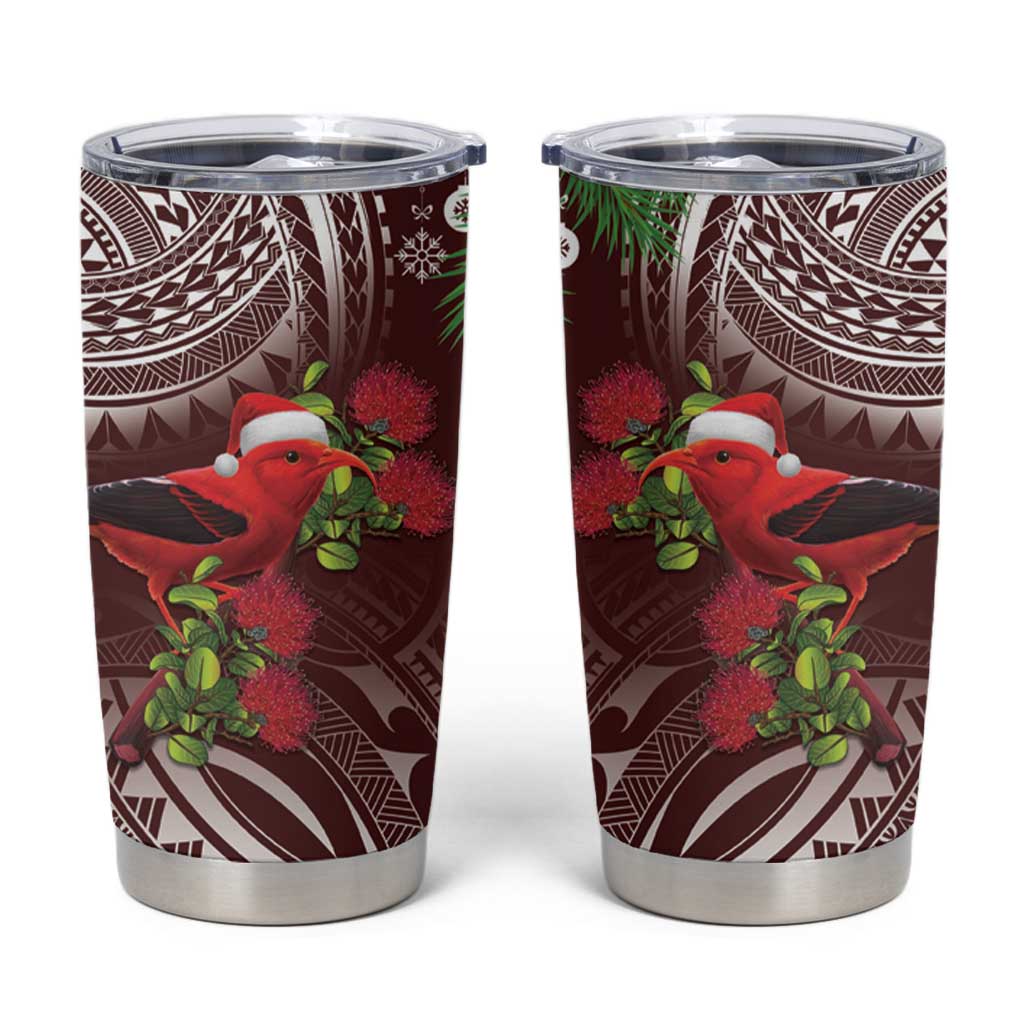 Christmas Hawaii with I'iwi Bird Tumbler Cup Aloha Mele Kalikimaka - Oxblood Art LT9 Oxblood - Polynesian Pride
