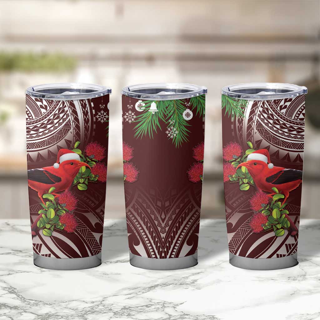 Christmas Hawaii with I'iwi Bird Tumbler Cup Aloha Mele Kalikimaka - Oxblood Art LT9 - Polynesian Pride