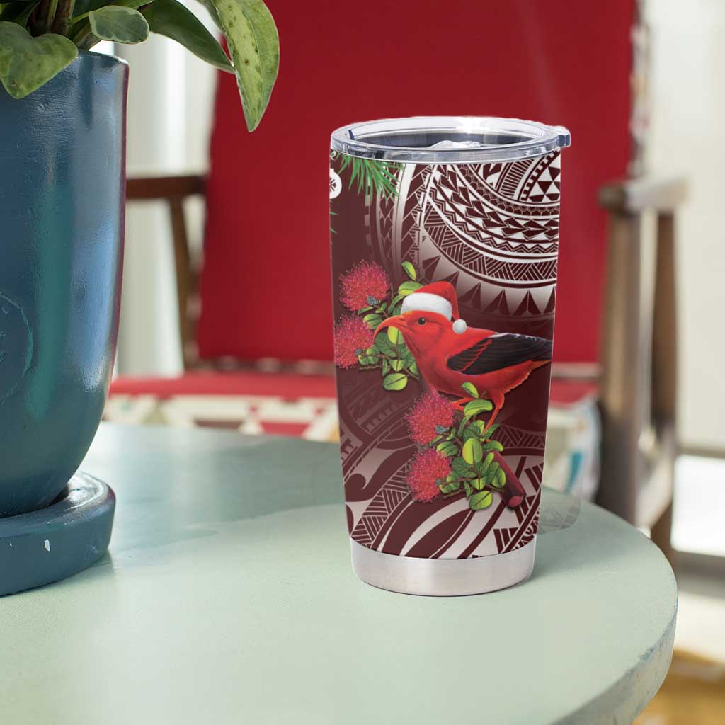 Christmas Hawaii with I'iwi Bird Tumbler Cup Aloha Mele Kalikimaka - Oxblood Art LT9 - Polynesian Pride