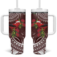 Christmas Hawaii with I'iwi Bird Tumbler With Handle Aloha Mele Kalikimaka - Oxblood Art LT9 One Size: 40 oz Oxblood - Polynesian Pride
