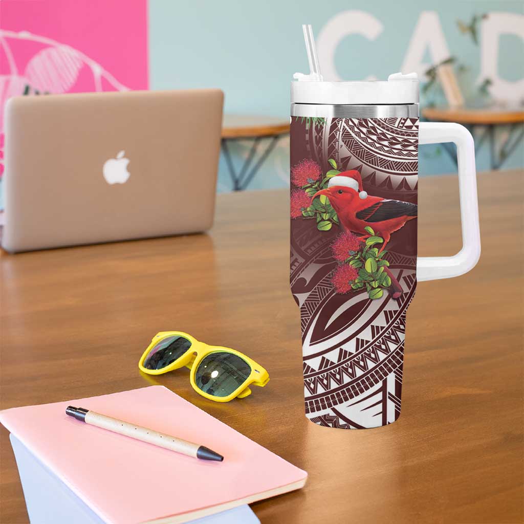 Christmas Hawaii with I'iwi Bird Tumbler With Handle Aloha Mele Kalikimaka - Oxblood Art LT9 - Polynesian Pride