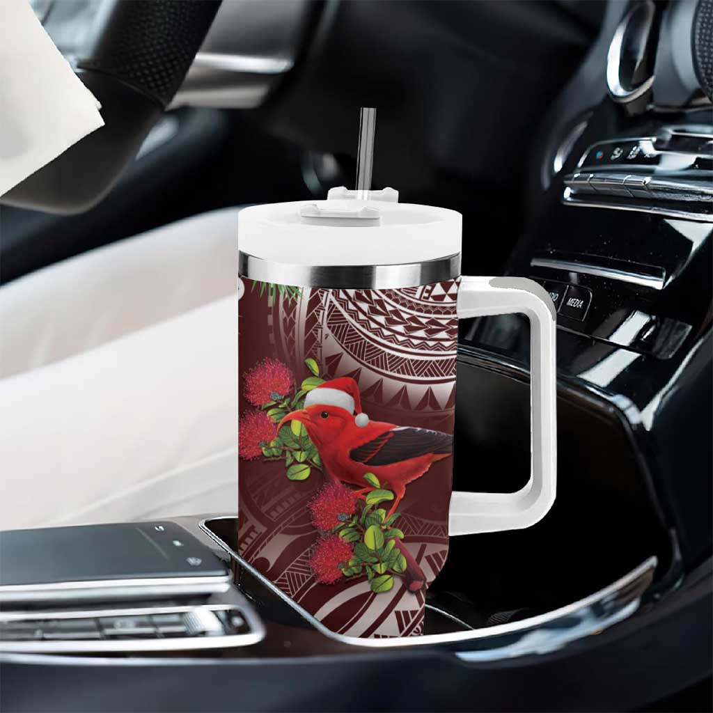 Christmas Hawaii with I'iwi Bird Tumbler With Handle Aloha Mele Kalikimaka - Oxblood Art LT9 - Polynesian Pride