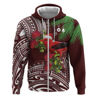 Christmas Hawaii with I'iwi Bird Zip Hoodie Aloha Mele Kalikimaka - Oxblood Art LT9 Zip Hoodie Oxblood - Polynesian Pride