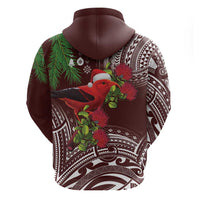 Christmas Hawaii with I'iwi Bird Zip Hoodie Aloha Mele Kalikimaka - Oxblood Art LT9 - Polynesian Pride