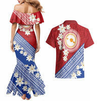 French Polynesia Couples Matching Mermaid Dress and Hawaiian Shirt Tahitian Tiare Flowers Tribal LT9 - Polynesian Pride