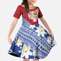 French Polynesia Family Matching Long Sleeve Bodycon Dress and Hawaiian Shirt Tahitian Tiare Flowers Tribal LT9 Daughter's Dress Red - Polynesian Pride