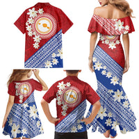 French Polynesia Family Matching Mermaid Dress and Hawaiian Shirt Tahitian Tiare Flowers Tribal LT9 - Polynesian Pride