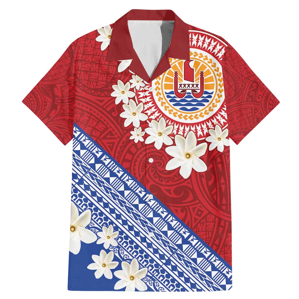 French Polynesia Family Matching Mermaid Dress and Hawaiian Shirt Tahitian Tiare Flowers Tribal LT9 Dad's Shirt - Short Sleeve Red - Polynesian Pride