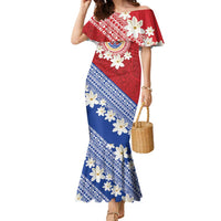 French Polynesia Family Matching Mermaid Dress and Hawaiian Shirt Tahitian Tiare Flowers Tribal LT9 Mom's Dress Red - Polynesian Pride