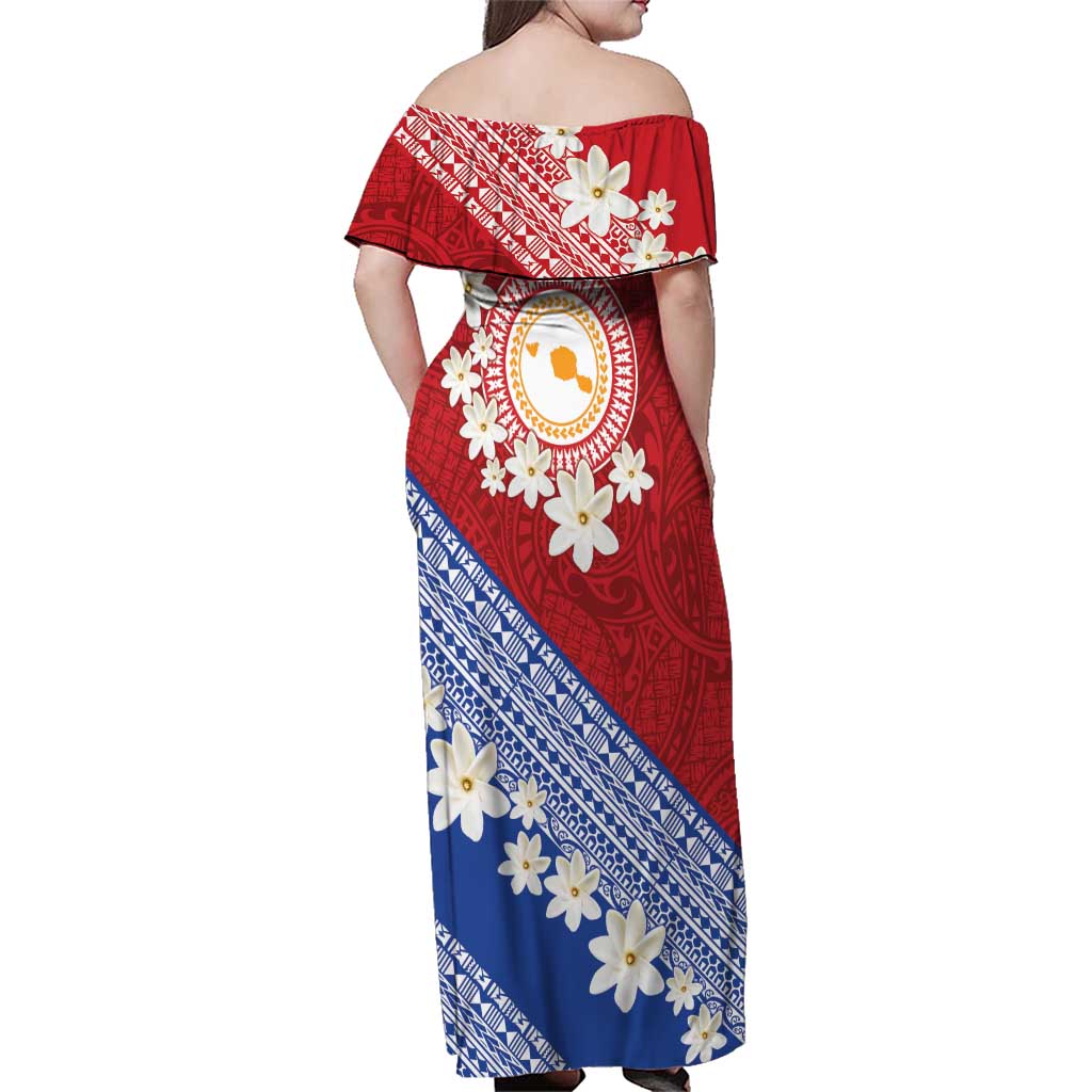 French Polynesia Family Matching Off Shoulder Maxi Dress and Hawaiian Shirt Tahitian Tiare Flowers Tribal LT9 - Polynesian Pride