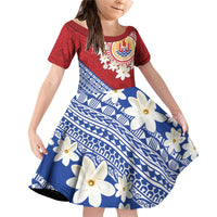 French Polynesia Family Matching Off Shoulder Short Dress and Hawaiian Shirt Tahitian Tiare Flowers Tribal LT9 Daughter's Dress Red - Polynesian Pride