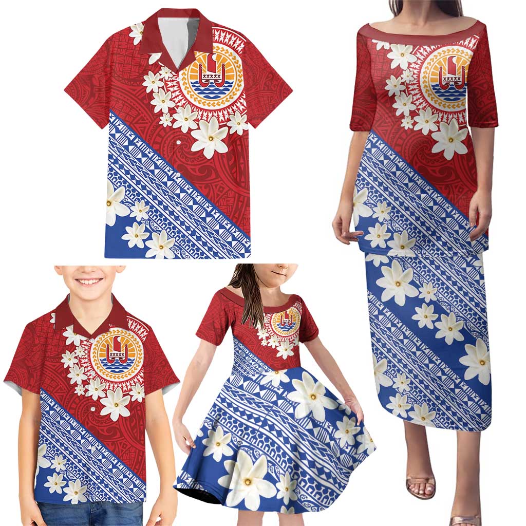 French Polynesia Family Matching Puletasi and Hawaiian Shirt Tahitian Tiare Flowers Tribal LT9 - Polynesian Pride