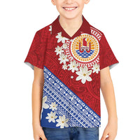 French Polynesia Family Matching Puletasi and Hawaiian Shirt Tahitian Tiare Flowers Tribal LT9 Son's Shirt Red - Polynesian Pride