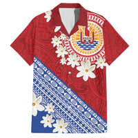 French Polynesia Family Matching Short Sleeve Bodycon Dress and Hawaiian Shirt Tahitian Tiare Flowers Tribal LT9 Dad's Shirt - Short Sleeve Red - Polynesian Pride