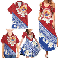French Polynesia Family Matching Summer Maxi Dress and Hawaiian Shirt Tahitian Tiare Flowers Tribal LT9 - Polynesian Pride