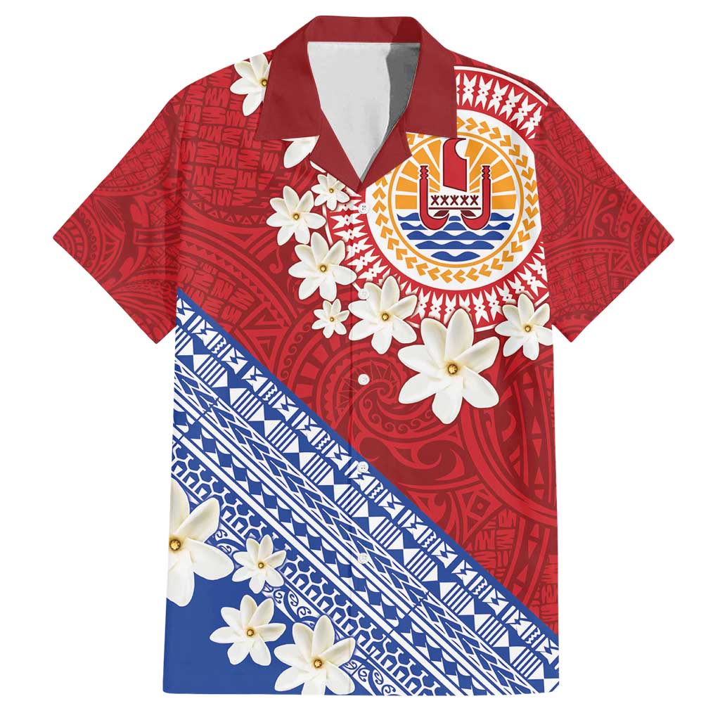 French Polynesia Family Matching Summer Maxi Dress and Hawaiian Shirt Tahitian Tiare Flowers Tribal LT9 Dad's Shirt - Short Sleeve Red - Polynesian Pride