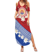 French Polynesia Family Matching Summer Maxi Dress and Hawaiian Shirt Tahitian Tiare Flowers Tribal LT9 Mom's Dress Red - Polynesian Pride