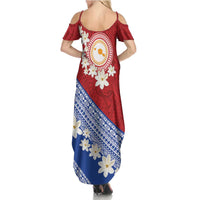 French Polynesia Family Matching Summer Maxi Dress and Hawaiian Shirt Tahitian Tiare Flowers Tribal LT9 - Polynesian Pride