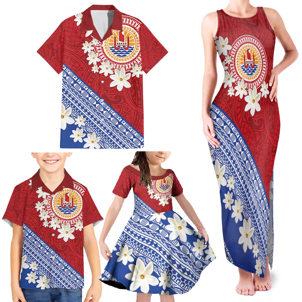 French Polynesia Family Matching Tank Maxi Dress and Hawaiian Shirt Tahitian Tiare Flowers Tribal LT9 - Polynesian Pride