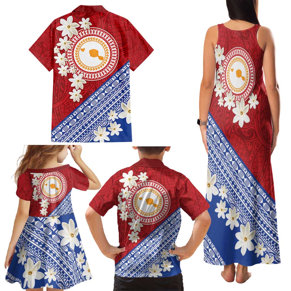 French Polynesia Family Matching Tank Maxi Dress and Hawaiian Shirt Tahitian Tiare Flowers Tribal LT9 - Polynesian Pride