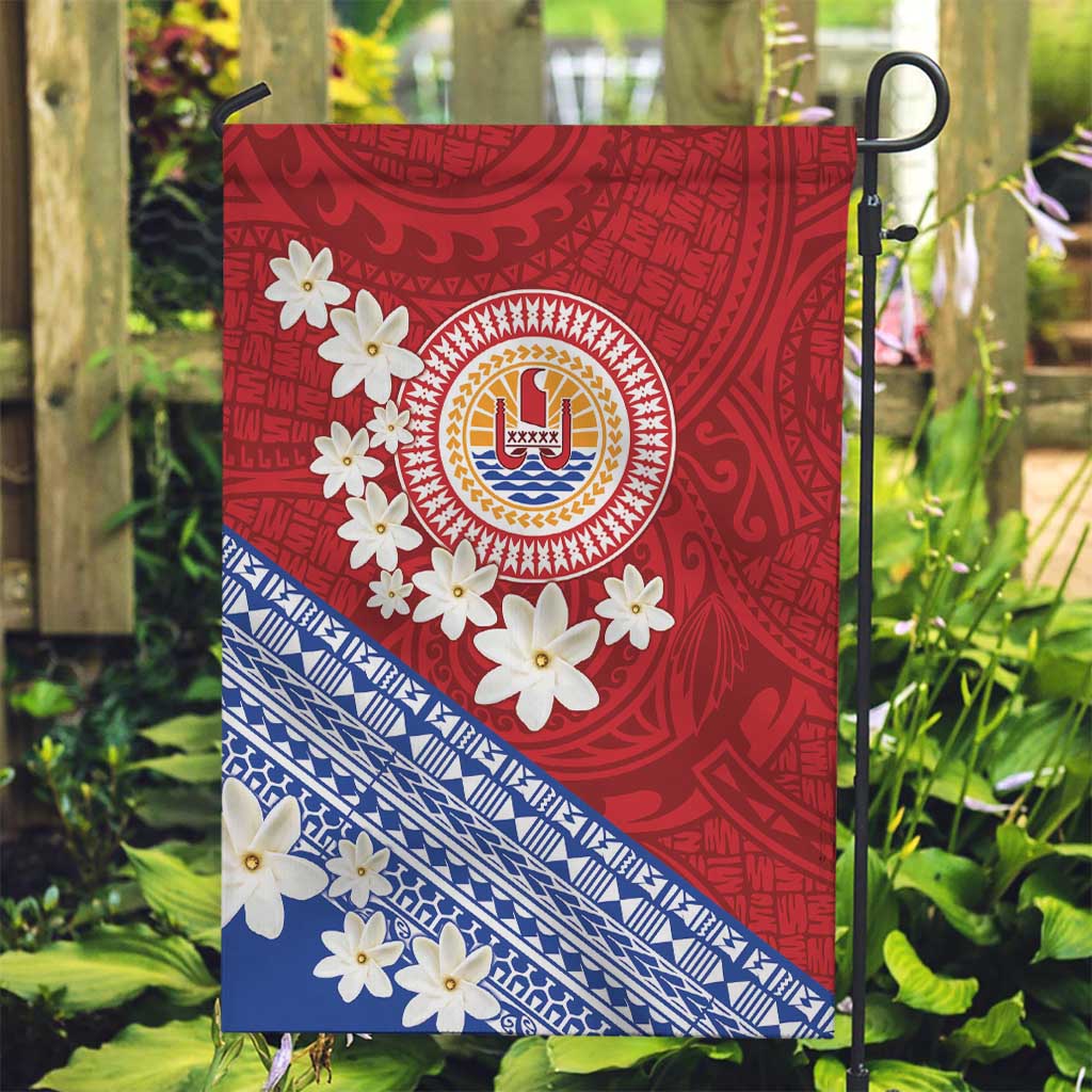 French Polynesia Garden Flag Tahitian Tiare Flowers Tribal LT9 Garden Flag Red - Polynesian Pride