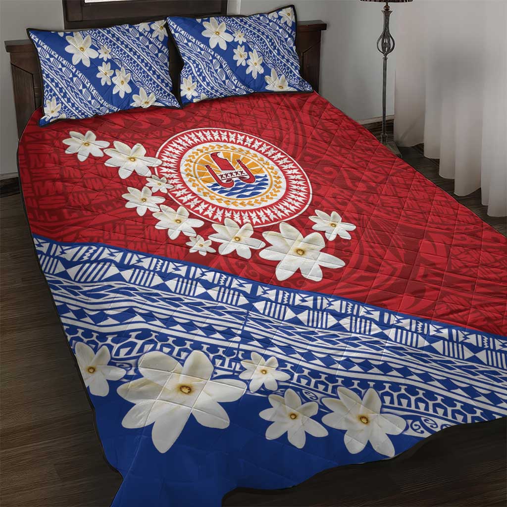 French Polynesia Quilt Bed Set Tahitian Tiare Flowers Tribal LT9 Red - Polynesian Pride