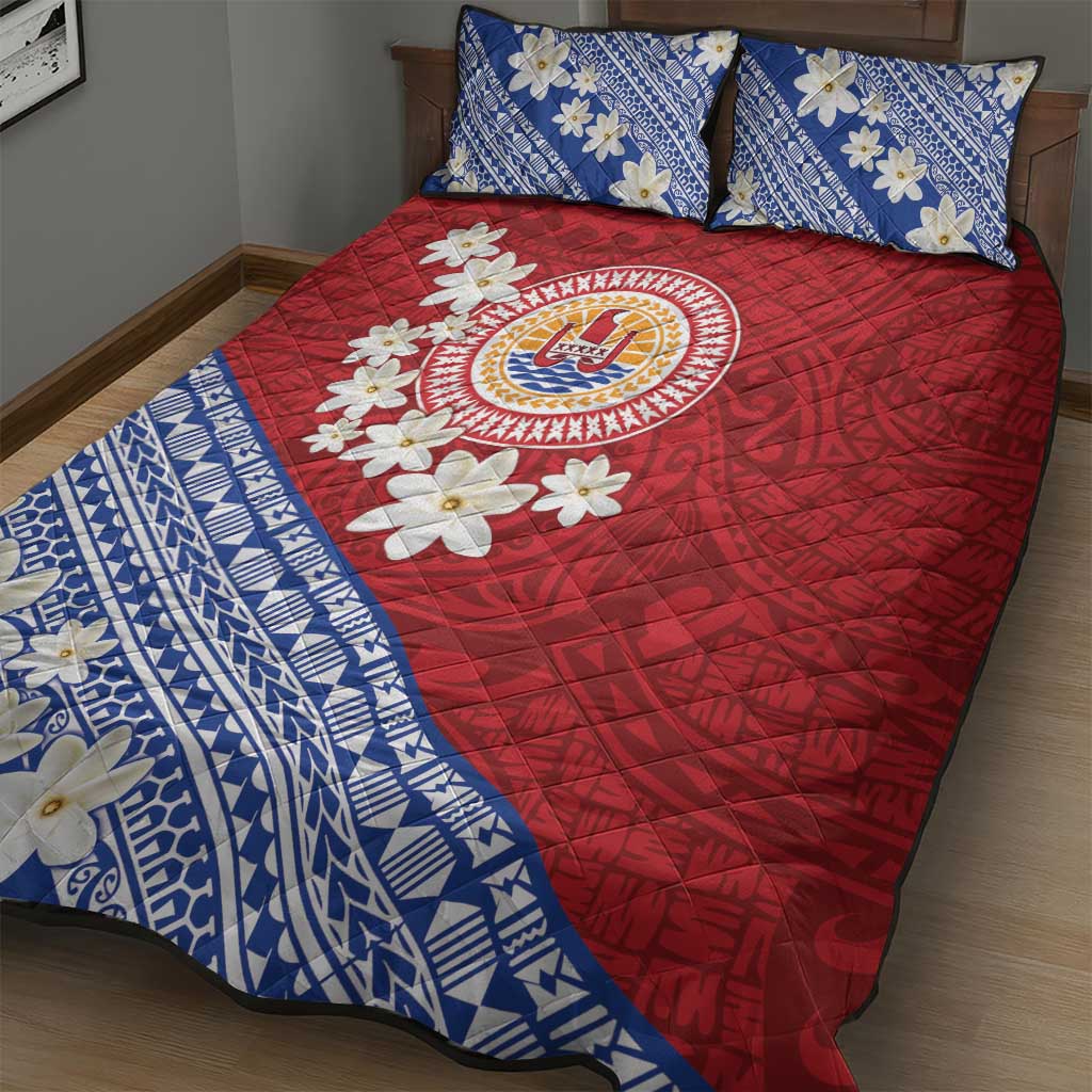 French Polynesia Quilt Bed Set Tahitian Tiare Flowers Tribal LT9 - Polynesian Pride