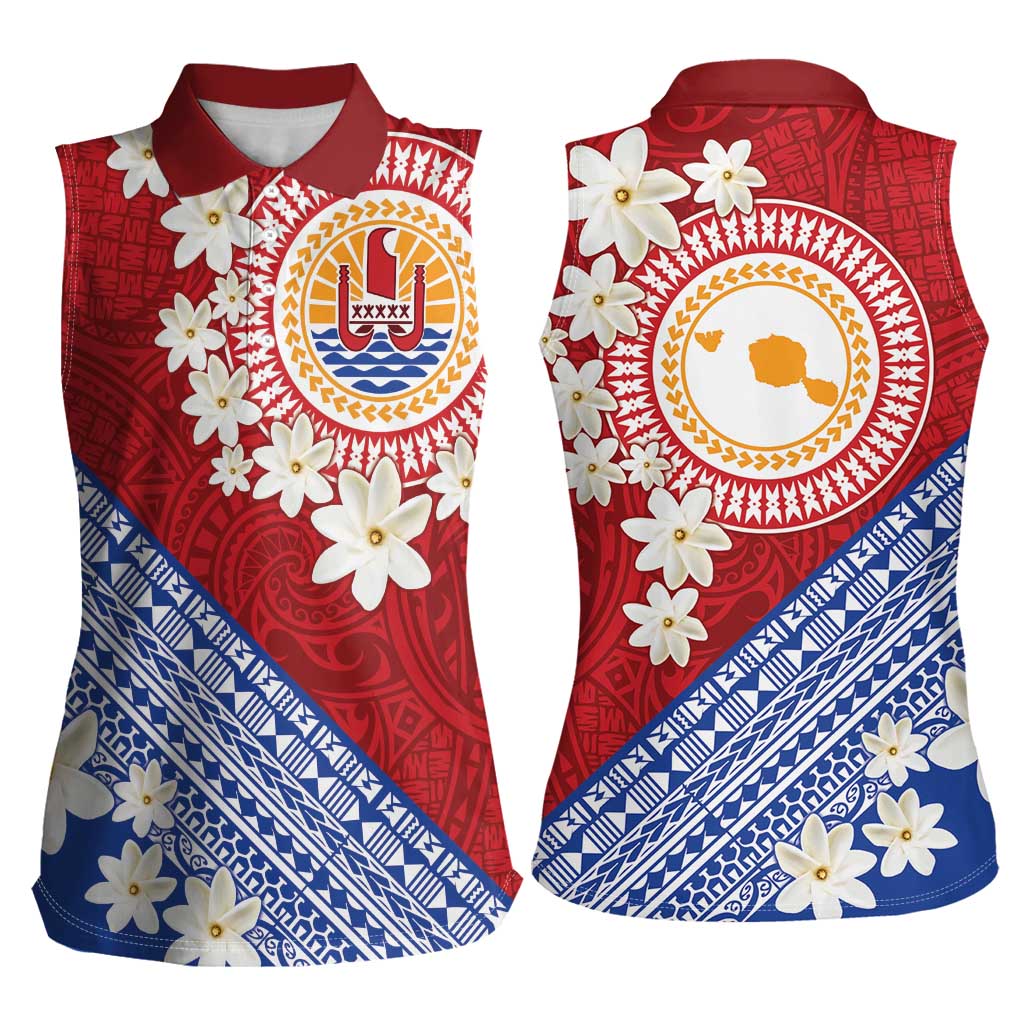 French Polynesia Women Sleeveless Polo Shirt Tahitian Tiare Flowers Tribal LT9 - Polynesian Pride