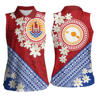 French Polynesia Women Sleeveless Polo Shirt Tahitian Tiare Flowers Tribal LT9 - Polynesian Pride