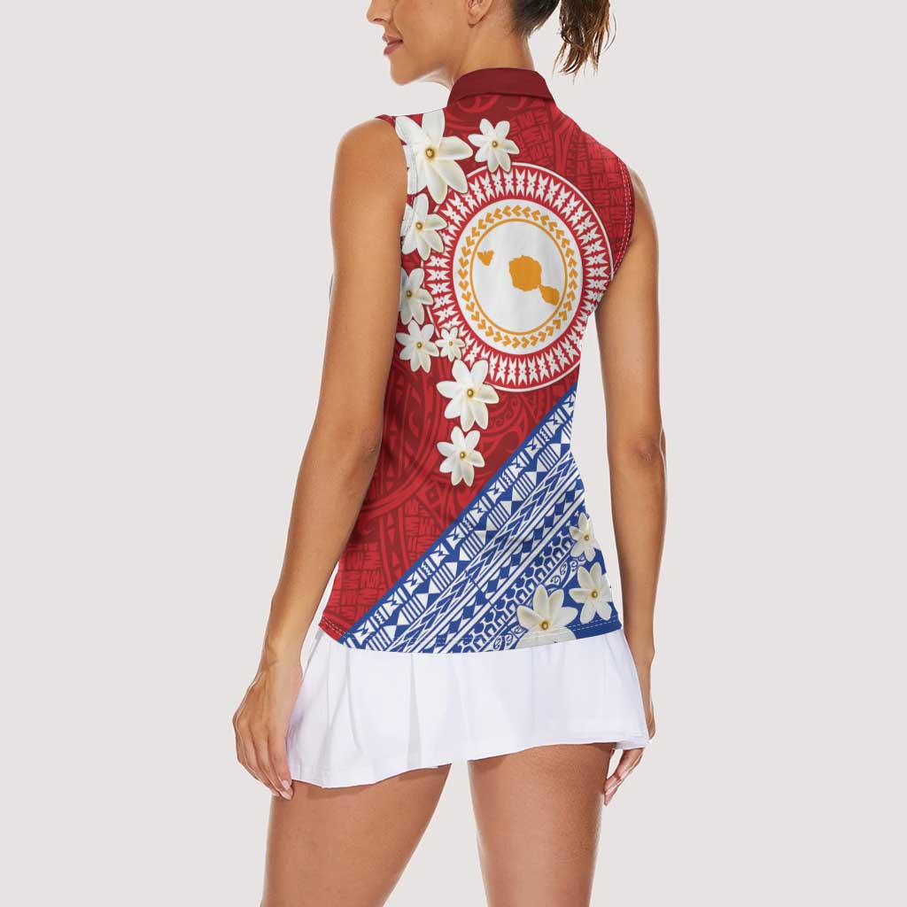 French Polynesia Women Sleeveless Polo Shirt Tahitian Tiare Flowers Tribal LT9 - Polynesian Pride