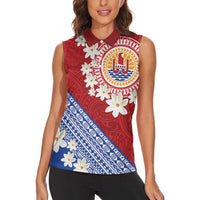 French Polynesia Women Sleeveless Polo Shirt Tahitian Tiare Flowers Tribal LT9 - Polynesian Pride