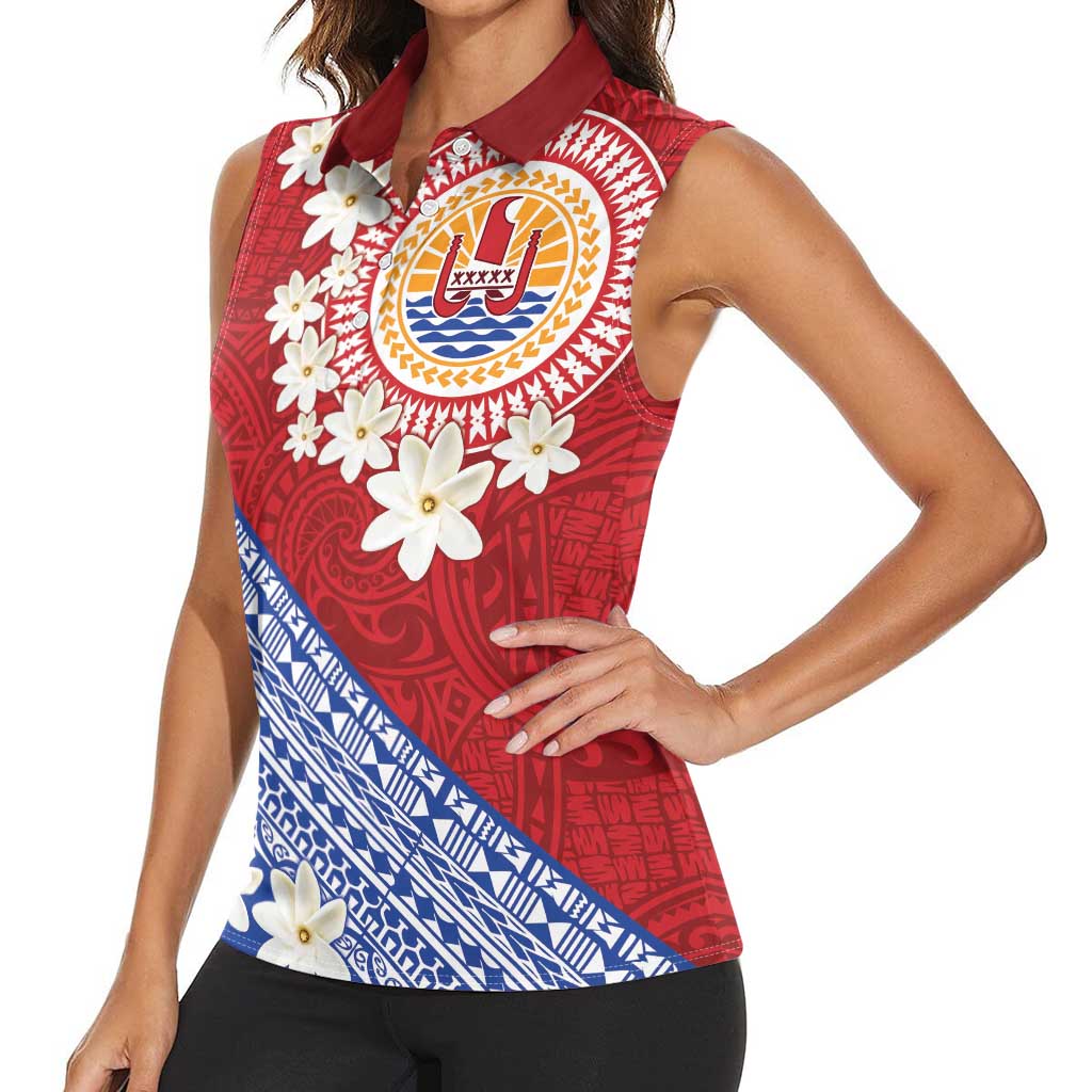 French Polynesia Women Sleeveless Polo Shirt Tahitian Tiare Flowers Tribal LT9 - Polynesian Pride