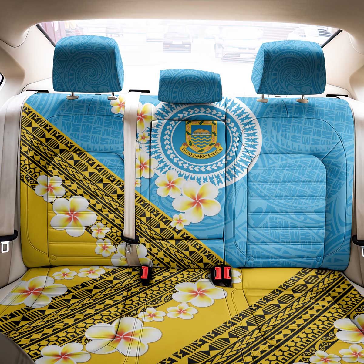 Tuvalu Plumeria Flowers Back Car Seat Cover Polynesian Tribal Pattern LT9 - Polynesian Pride