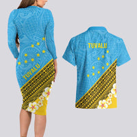Tuvalu Plumeria Flowers Couples Matching Long Sleeve Bodycon Dress and Hawaiian Shirt Polynesian Tribal Pattern LT9 - Polynesian Pride