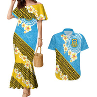 Tuvalu Plumeria Flowers Couples Matching Mermaid Dress and Hawaiian Shirt Polynesian Tribal Pattern LT9 Blue - Polynesian Pride