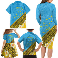 Tuvalu Plumeria Flowers Family Matching Long Sleeve Bodycon Dress and Hawaiian Shirt Polynesian Tribal Pattern LT9 - Polynesian Pride