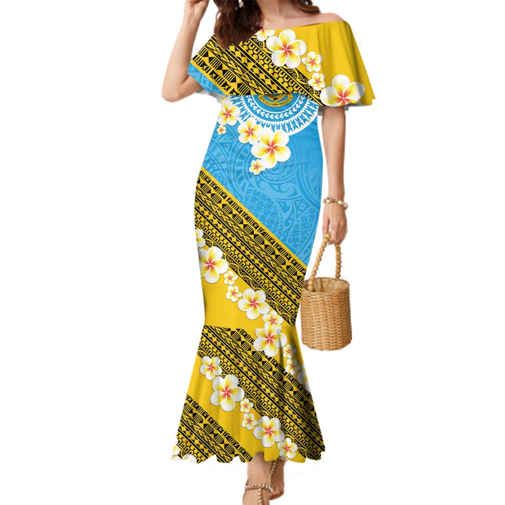 Tuvalu Plumeria Flowers Family Matching Mermaid Dress and Hawaiian Shirt Polynesian Tribal Pattern LT9 Mom's Dress Blue - Polynesian Pride