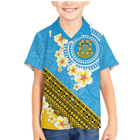 Tuvalu Plumeria Flowers Family Matching Mermaid Dress and Hawaiian Shirt Polynesian Tribal Pattern LT9 Son's Shirt Blue - Polynesian Pride