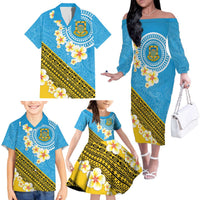 Tuvalu Plumeria Flowers Family Matching Off The Shoulder Long Sleeve Dress and Hawaiian Shirt Polynesian Tribal Pattern LT9 - Polynesian Pride