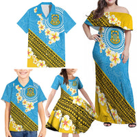Tuvalu Plumeria Flowers Family Matching Off Shoulder Maxi Dress and Hawaiian Shirt Polynesian Tribal Pattern LT9 - Polynesian Pride