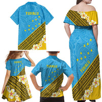 Tuvalu Plumeria Flowers Family Matching Off Shoulder Maxi Dress and Hawaiian Shirt Polynesian Tribal Pattern LT9 - Polynesian Pride