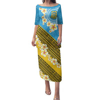 Tuvalu Plumeria Flowers Family Matching Puletasi and Hawaiian Shirt Polynesian Tribal Pattern LT9 Mom's Dress Blue - Polynesian Pride
