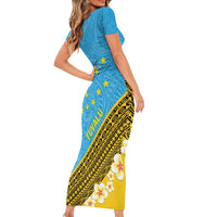 Tuvalu Plumeria Flowers Family Matching Short Sleeve Bodycon Dress and Hawaiian Shirt Polynesian Tribal Pattern LT9 - Polynesian Pride