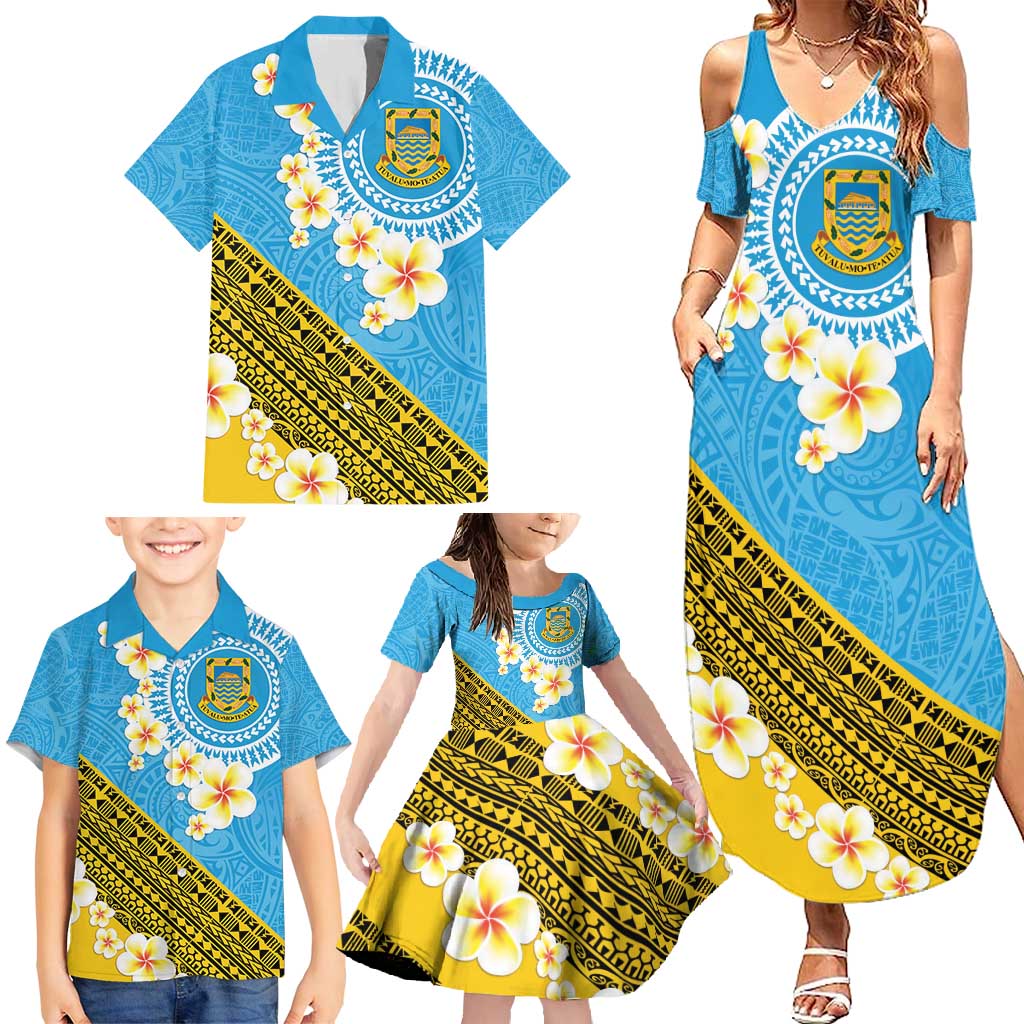 Tuvalu Plumeria Flowers Family Matching Summer Maxi Dress and Hawaiian Shirt Polynesian Tribal Pattern LT9 - Polynesian Pride