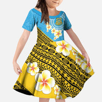 Tuvalu Plumeria Flowers Family Matching Tank Maxi Dress and Hawaiian Shirt Polynesian Tribal Pattern LT9 Daughter's Dress Blue - Polynesian Pride