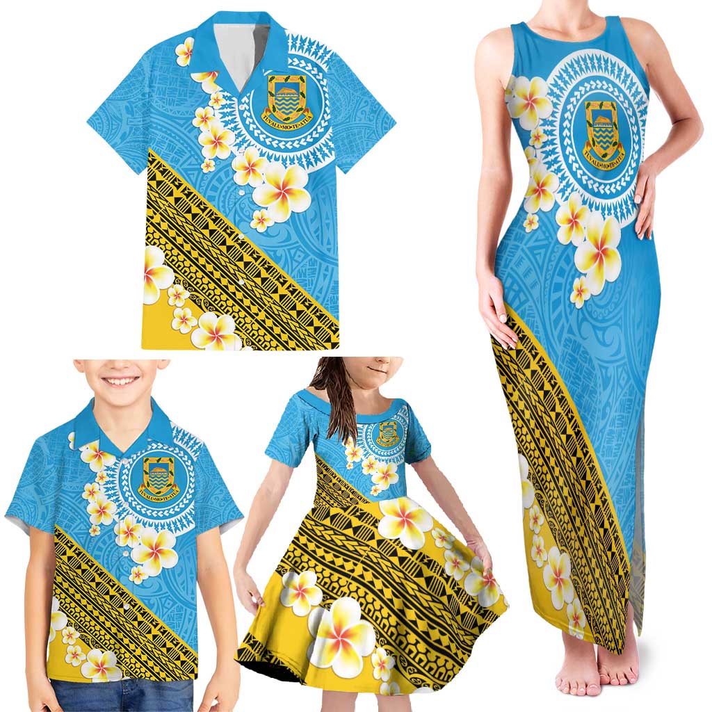 Tuvalu Plumeria Flowers Family Matching Tank Maxi Dress and Hawaiian Shirt Polynesian Tribal Pattern LT9 - Polynesian Pride