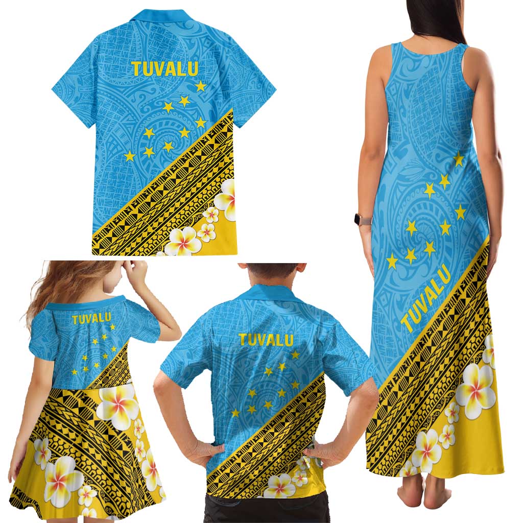 Tuvalu Plumeria Flowers Family Matching Tank Maxi Dress and Hawaiian Shirt Polynesian Tribal Pattern LT9 - Polynesian Pride