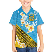 Tuvalu Plumeria Flowers Family Matching Tank Maxi Dress and Hawaiian Shirt Polynesian Tribal Pattern LT9 Son's Shirt Blue - Polynesian Pride