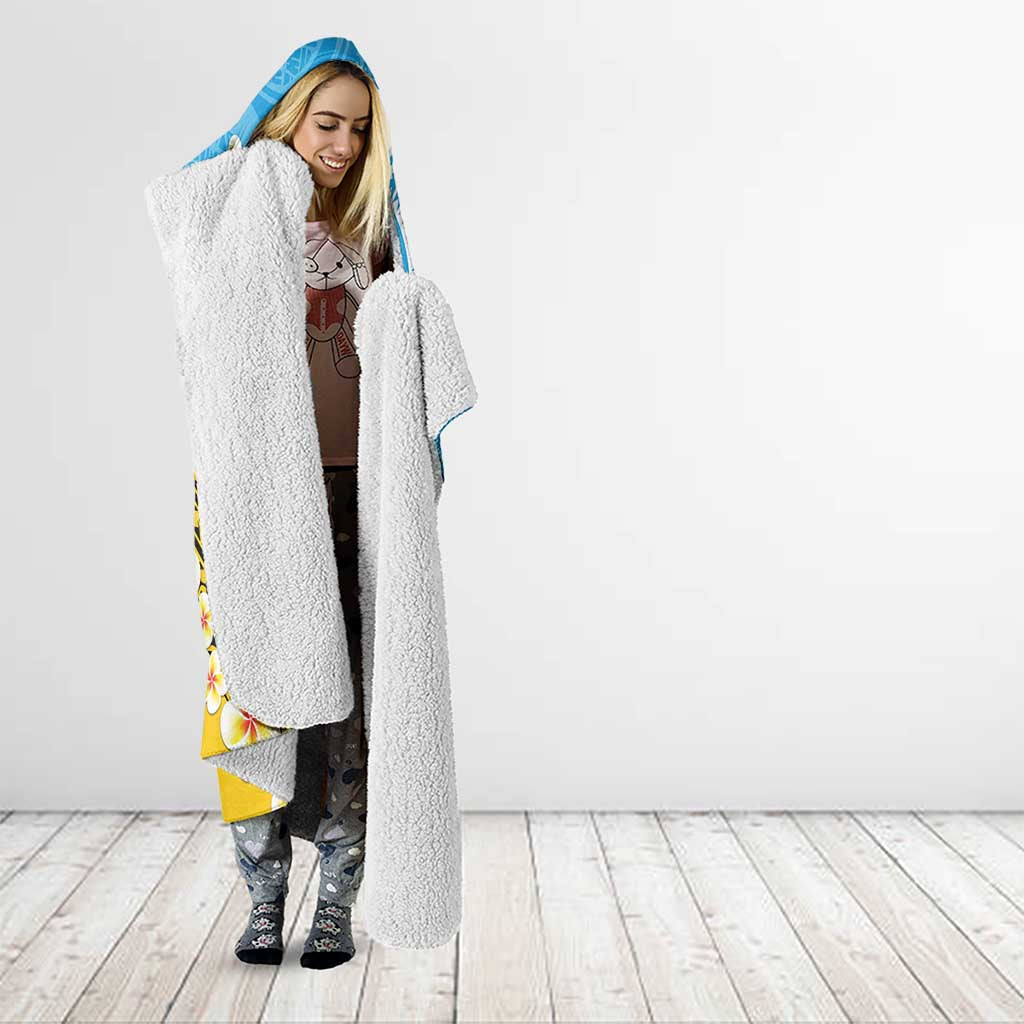 Tuvalu Plumeria Flowers Hooded Blanket Polynesian Tribal Pattern